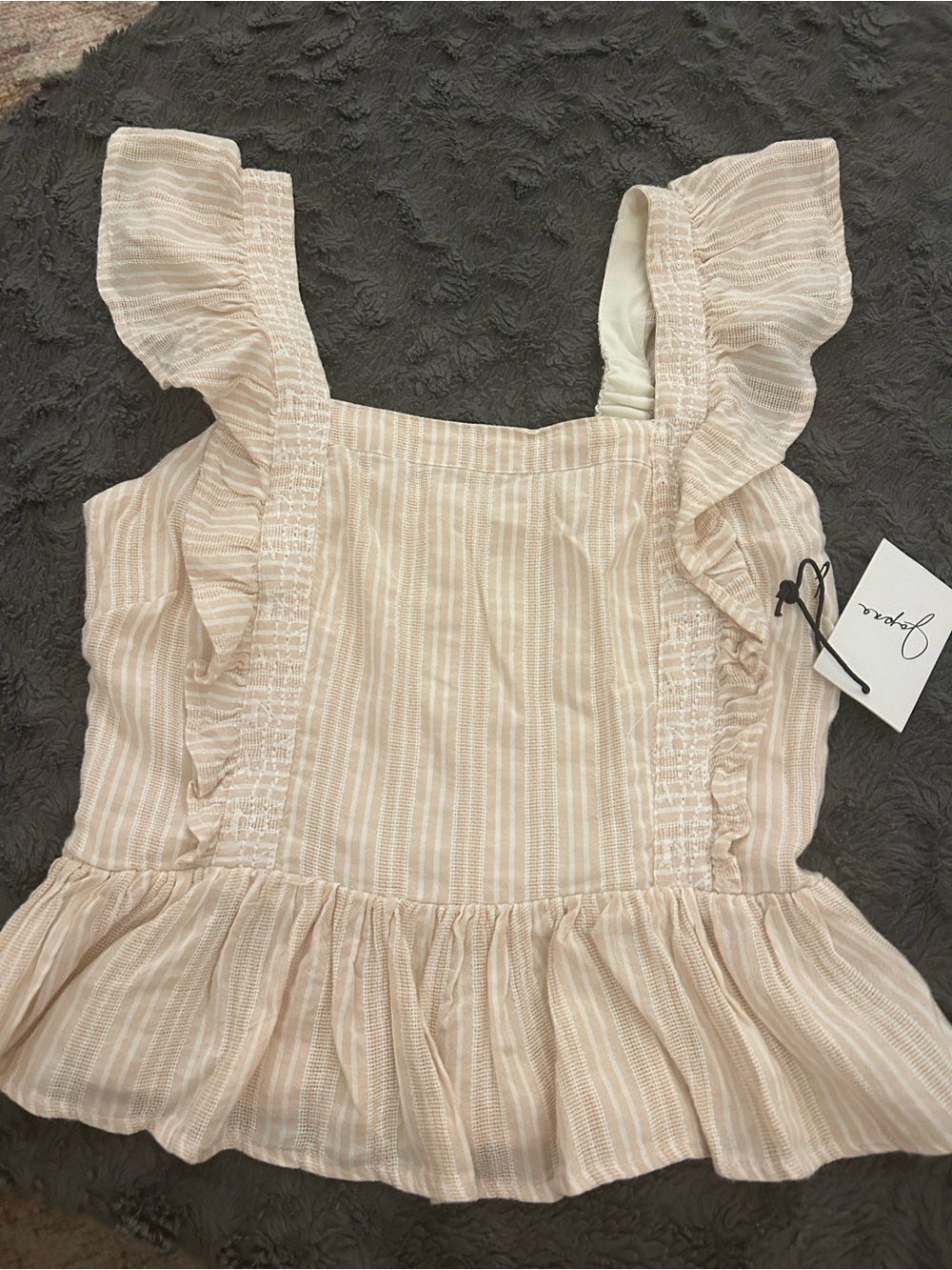 Japna Cream Striped Ruffle Tank Top